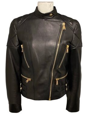 VERSACE BLACK LAMB LEATHER BIKER JACKET